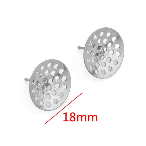 20 pieces stainless steel 18mm mesh pad earring studs