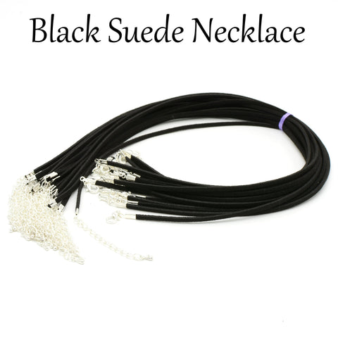 10/50 pcs - 18 Inch Black Suede Necklace, Suede Cord Necklace with extender, Bulk Wholesale Black Necklaec for Women Jewelry Making