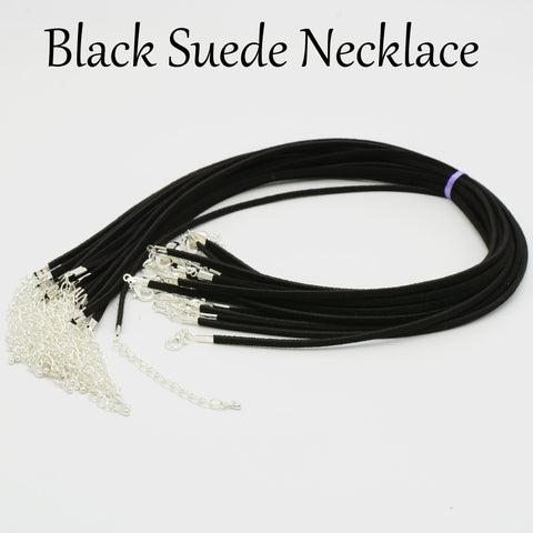 10/50 pcs - 18 Inch Black Suede Necklace, Suede Cord Necklace with extender, Bulk Wholesale Black Necklaec for Women Jewelry Making