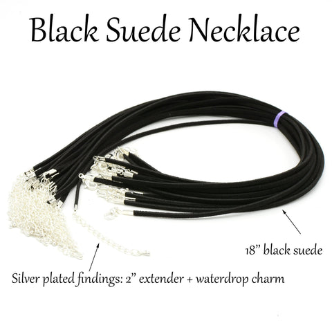 10/50 pcs - 18 Inch Black Suede Necklace, Suede Cord Necklace with extender, Bulk Wholesale Black Necklaec for Women Jewelry Making
