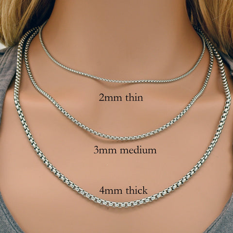 Stainless Steel Necklace for Men Women, 16, 18, 20, 22, 24, 30 Inches Round Box Chain Necklace, Stainless Steel Chain Necklace Wholesale