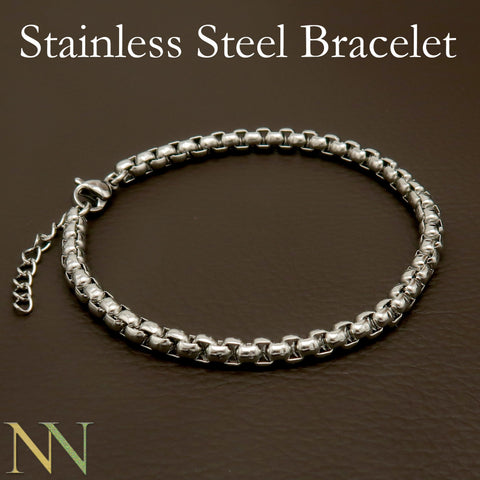 Men's or Ladies' Stainless Steel Simple Layering Stacking 4mm Rounded Box Chain Link Bracelet, Stackable Bracelets
