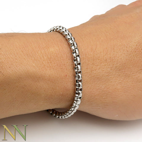 Men's or Ladies' Stainless Steel Simple Layering Stacking 4mm Rounded Box Chain Link Bracelet, Stackable Bracelets