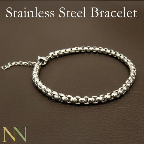 Men's or Ladies' Stainless Steel Simple Layering Stacking 4mm Rounded Box Chain Link Bracelet, Stackable Bracelets