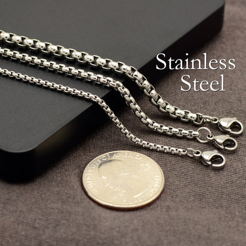 Stainless Steel Necklace for Men Women, 16, 18, 20, 22, 24, 30 Inches Round Box Chain Necklace, Stainless Steel Chain Necklace Wholesale
