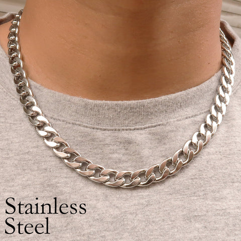 Stainless Steel Necklaces for Men Women, Silver Tone 10mm Miami Cuban Link Necklace Choker, Big Heavy Necklace, Gift for him or her