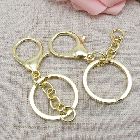 Key Chain Keyring, Big Lobster Clasp Hook + Chain + Key Ring + Jump rings Bronze Gold Copper Silver Gold Keychain Supplies