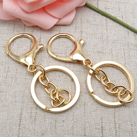 Key Chain Keyring, Big Lobster Clasp Hook + Chain + Key Ring + Jump rings Bronze Gold Copper Silver Gold Keychain Supplies