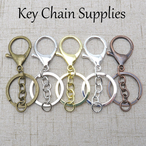 Key Chain Keyring, Big Lobster Clasp Hook + Chain + Key Ring + Jump rings Bronze Gold Copper Silver Gold Keychain Supplies