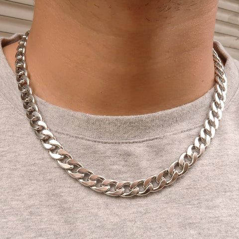 Stainless Steel Necklaces for Men Women, Silver Tone 10mm Miami Cuban Link Necklace Choker, Big Heavy Necklace, Gift for him or her