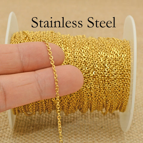 Stainless Steel Chain for Jewelry Making, Wholesale Bulk Chain by Foot Meter Length, Silver Gold Chain for Women Necklace Bracelet Making