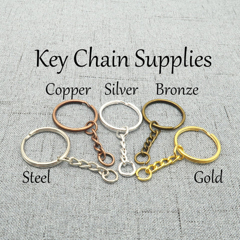 Wholesale Split Key Ring Keychains in Gold Silver Steel Bronze Copper, Round Keyring with Chain Jump Rings for Jewelry Making