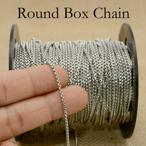 10 Feet x Round Box Chain Gold Silver Black, Stainless Steel Box Chain for Men Women, Stainless Steel Chain for Jewelry Making