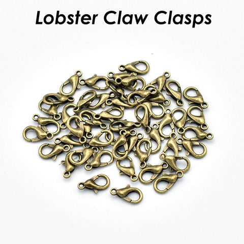 100 x Lobster Clasp Bulk Wholesale Findings Supplies, Silver Bronze Copper Gunmetal Lobster Claw Clasp for Jewelry Making