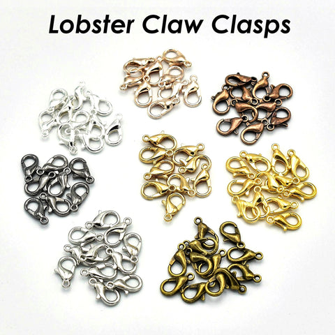 100 x Lobster Clasp Bulk Wholesale Findings Supplies, Silver Bronze Copper Gunmetal Lobster Claw Clasp for Jewelry Making