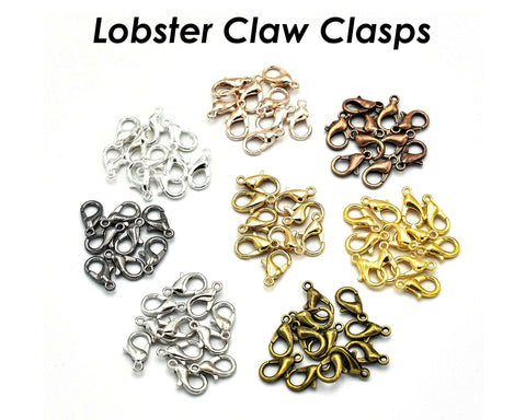 100 x Lobster Clasp Bulk Wholesale Findings Supplies, Silver Bronze Copper Gunmetal Lobster Claw Clasp for Jewelry Making