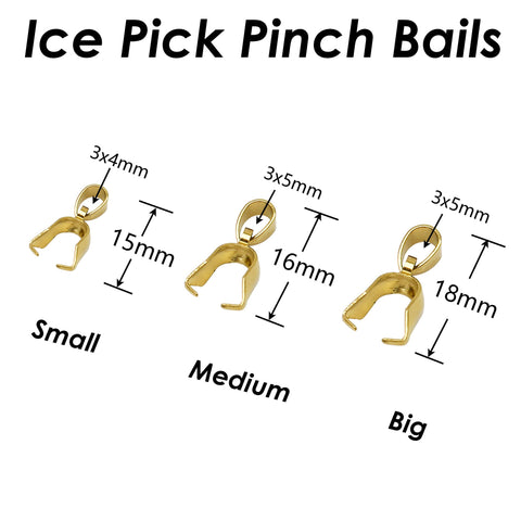 Ice Pick Bails Giold Silver, Stainless Steel Pinch Bail Clip Pendant Connectors Findings, Pinch Bails for Jewely Making