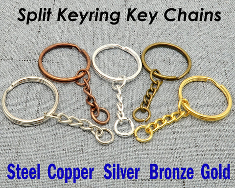 Wholesale Split Key Ring Keychains in Gold Silver Steel Bronze Copper, Round Keyring with Chain Jump Rings for Jewelry Making