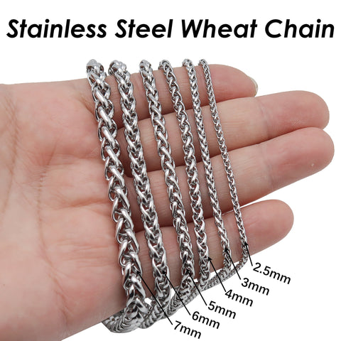 Wheat Chain Gold Black Silver, Round Franco Chain, Braid Chain, Bulk Stainless Steel Chain for Jewelry Making or Handbag