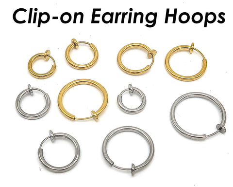 Stainless Steel Earring Hoops Gold Silver, Surgical Steel Clip on Earrings Hypoallergenic, No Piercing Earrings Hoop Earrings for Women Men