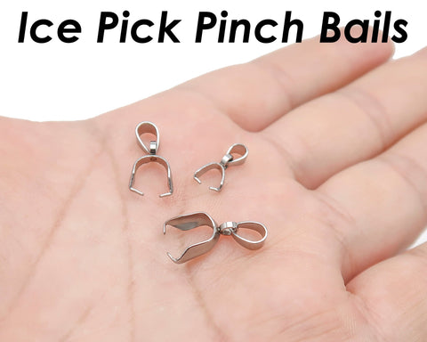 Ice Pick Bails Giold Silver, Stainless Steel Pinch Bail Clip Pendant Connectors Findings, Pinch Bails for Jewely Making
