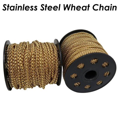 Wheat Chain Gold Silver, Round Franco Chain, Braid Chain, Bulk Stainless Steel Chainfor Jewelry Making or Handbag Chain