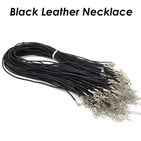 Genuine Leather Necklace Cord, Wholesale 18 Inch Black Leather Cord Necklace with Extender Chain for Women & Men