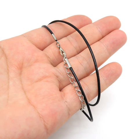 Genuine Leather Necklace Cord, Wholesale 18 Inch Black Leather Cord Necklace with Extender Chain for Women & Men