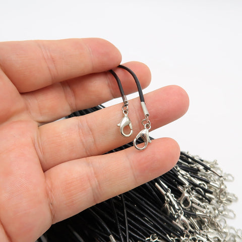 Genuine Leather Necklace Cord, Wholesale 18 Inch Black Leather Cord Necklace with Extender Chain for Women & Men