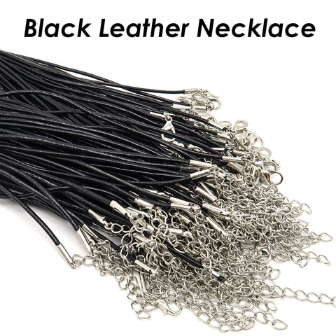 Genuine Leather Necklace Cord, Wholesale 18 Inch Black Leather Cord Necklace with Extender Chain for Women & Men