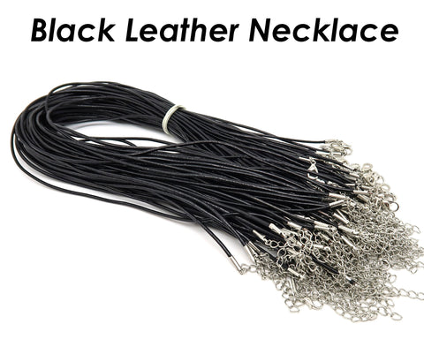 Genuine Leather Necklace Cord, Wholesale 18 Inch Black Leather Cord Necklace with Extender Chain for Women & Men