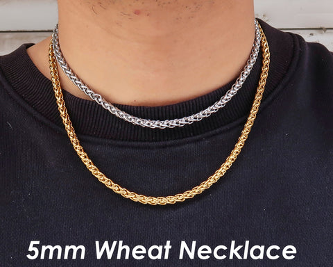Wheat Chain Gold Black Silver, Round Franco Chain, Braid Chain, Bulk Stainless Steel Chain for Jewelry Making or Handbag