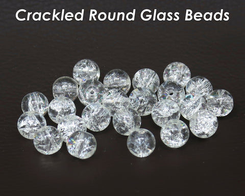 50 PCS - 8mm Crackle Beads, Crackle Glass Beads, Round Crackled Beads, Polished Sparkling Beads for Bracelet Necklace DIY Jewelry Making