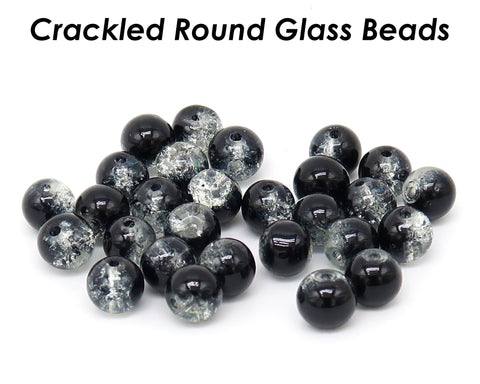 50 PCS - 8mm Crackle Beads, Crackle Glass Beads, Round Crackled Beads, Polished Sparkling Beads for Bracelet Necklace DIY Jewelry Making