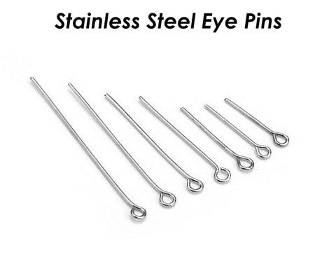 100 x Eye Pins 15/20/25/30/40/50 Eye Pins Stainless Steel EyePins 22 Gauge for Jewelry Making, Bulk Wholesale Beading Findings