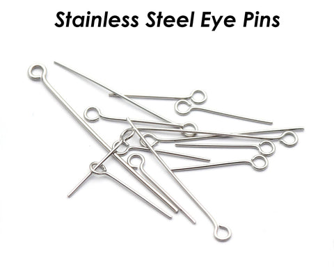 100 x Eye Pins 15/20/25/30/40/50 Eye Pins Stainless Steel EyePins 22 Gauge for Jewelry Making, Bulk Wholesale Beading Findings