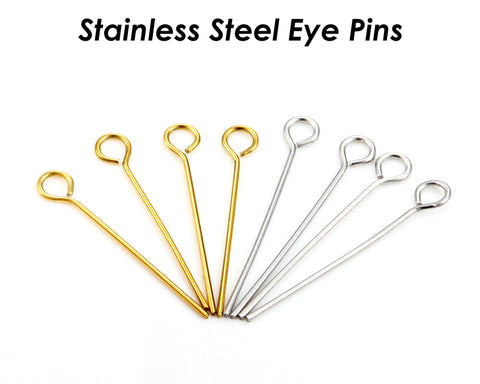 100 x Eye Pins 15/20/25/30/40/50 Eye Pins Stainless Steel EyePins 22 Gauge for Jewelry Making, Bulk Wholesale Beading Findings