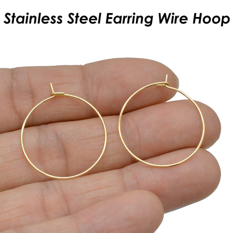 20 x Stainless Steel Earring Hoops, Big Circle Earring Wire for Beading, Hypoallergenic Earring Findings Gold Plated for Jewelry Making