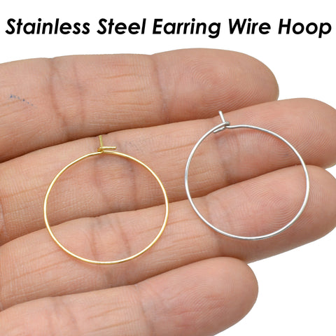 20 x Stainless Steel Earring Hoops, Big Circle Earring Wire for Beading, Hypoallergenic Earring Findings Gold Plated for Jewelry Making