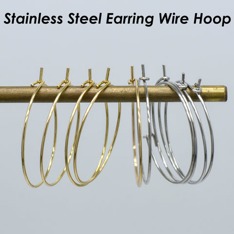20 x Stainless Steel Earring Hoops, Big Circle Earring Wire for Beading, Hypoallergenic Earring Findings Gold Plated for Jewelry Making
