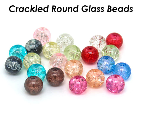 50 PCS - 8mm Crackle Beads, Crackle Glass Beads, Round Crackled Beads, Polished Sparkling Beads for Bracelet Necklace DIY Jewelry Making