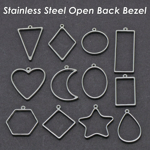 Open Back Bezel Pendant Stainless Steel, Moon Pendant Bezel Setting for Resin Polymer Enamel Pressed Flower DIY Pendant Jewelry Making