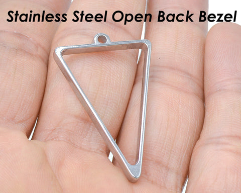 Open Back Bezel Pendant Stainless Steel, Triangle Pendant Bezel Setting for Resin Polymer Enamel Pressed Flower DIY Pendant Jewelry Making