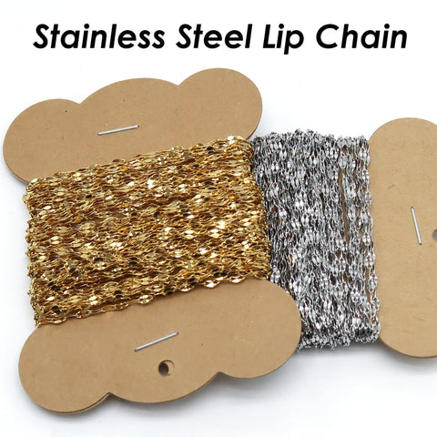 Lip Chain Stainless Steel Chain Gold Silver, Bulk Chain by the Feet Yard Length Spool, Bulk Stainless Steel Chain for Jewelry Making