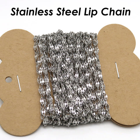 Lip Chain Stainless Steel Chain Gold Silver, Bulk Chain by the Feet Yard Length Spool, Bulk Stainless Steel Chain for Jewelry Making