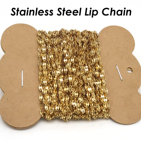 Lip Chain Stainless Steel Chain Gold Silver, Bulk Chain by the Feet Yard Length Spool, Bulk Stainless Steel Chain for Jewelry Making