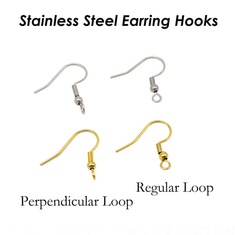50 x Stainless Steel Earring Hooks Gold Silver, Earring Findings with Vertical Loop, Hypoallergenic Earring Wires - Perpendicular Loop