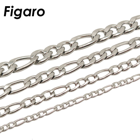 10 Feet Figaro Chain Bulk Wholesale, Stainless Steel Figaro Chain Gold Silver, Bulk Figaro Chain for Necklace Bracelet Jewelry Making