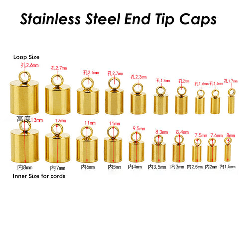 Stainless Steel Cord End Caps, Tarnish Free Silver Gold End Caps for Leather Tassel, Leather End Tip Caps, Wholesale Jewelry Findings