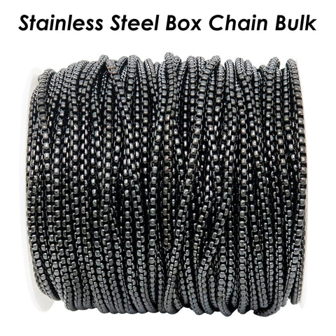 10 Feet x Round Box Chain Gold Silver Black, Stainless Steel Box Chain for Men Women, Stainless Steel Chain for Jewelry Making